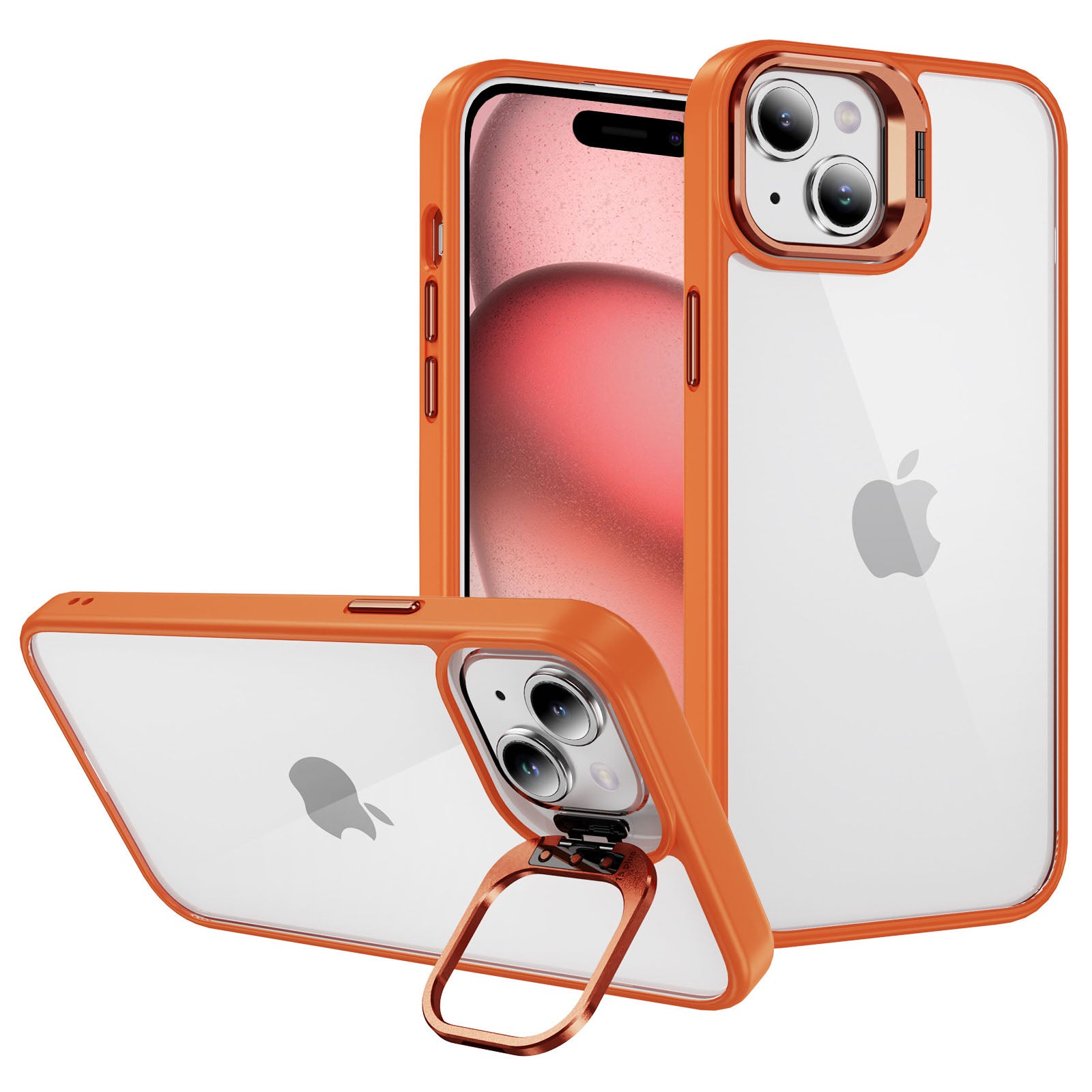 For iPhone 15 Shockproof Case Lens Frame Kickstand TPU+Acrylic Phone Cover For iPhone 15 Shockproof Case Lens Frame Kickstand TPU+Acrylic Phone Cover